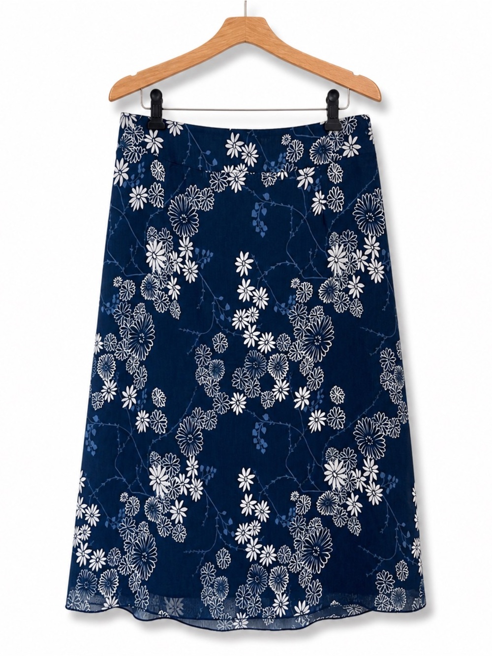 CLEO Linen Floral Skirt A-Line Blue White Summer Lightweight 10 - Picture 3 of 8